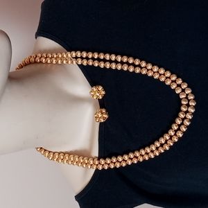 Two Strand Metal Necklace with Matching Earrings